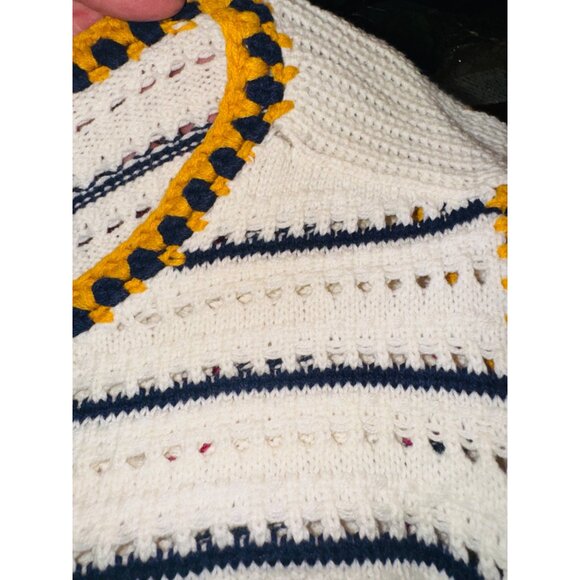 Francesca's Alya Bethenney Crochet Stitch Cream, Navy Yellow Sweater L Open Knit - Picture 8 of 9
